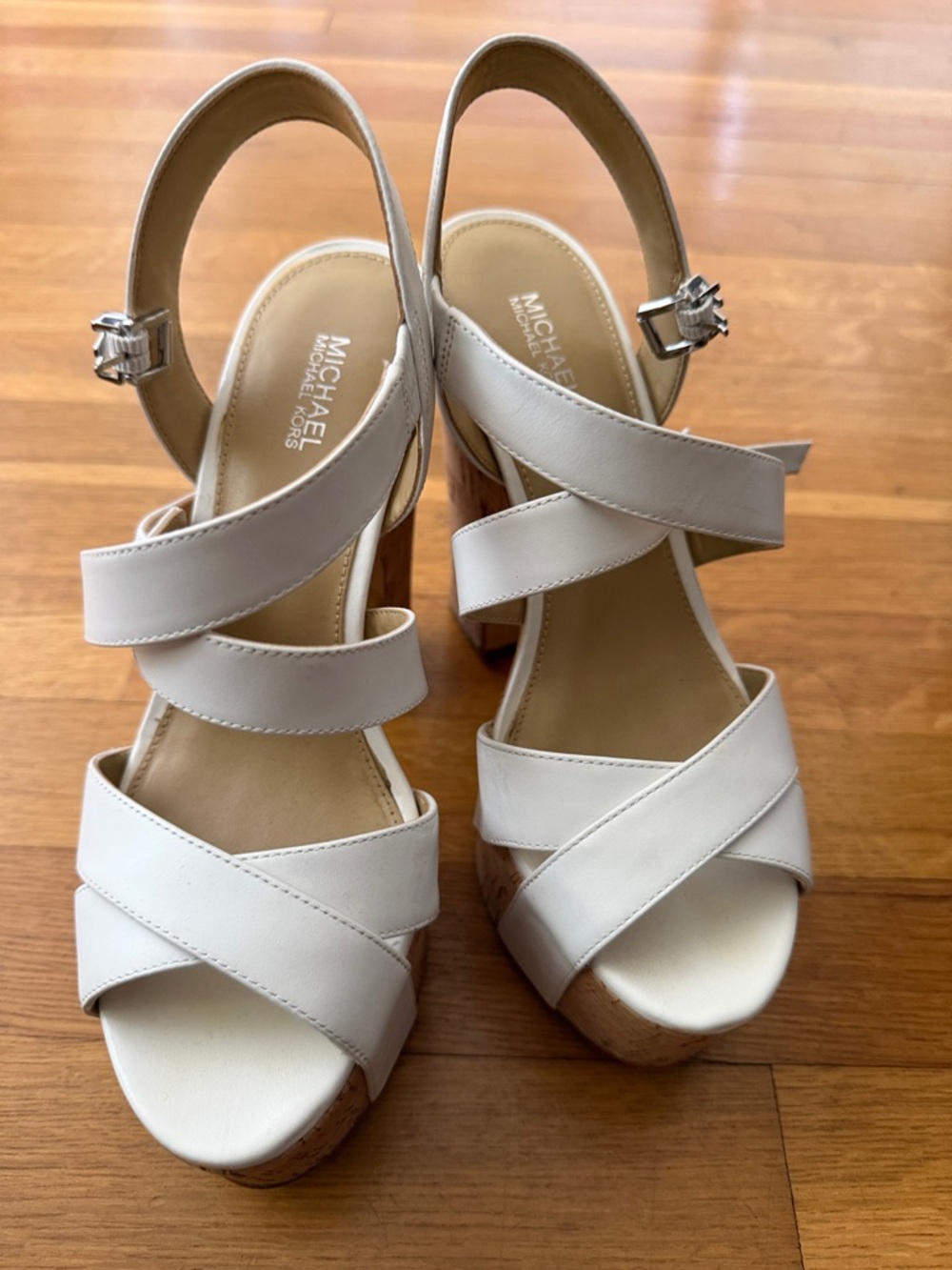 Michael Kors Cream Leather Strappy Platform Sandals